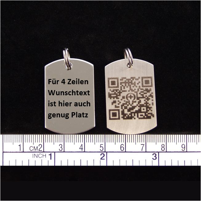 Ihr Wunsch - Text  auf der Rückseite des QR-Code Trägers "DOG TAG XL"(41x25mm)